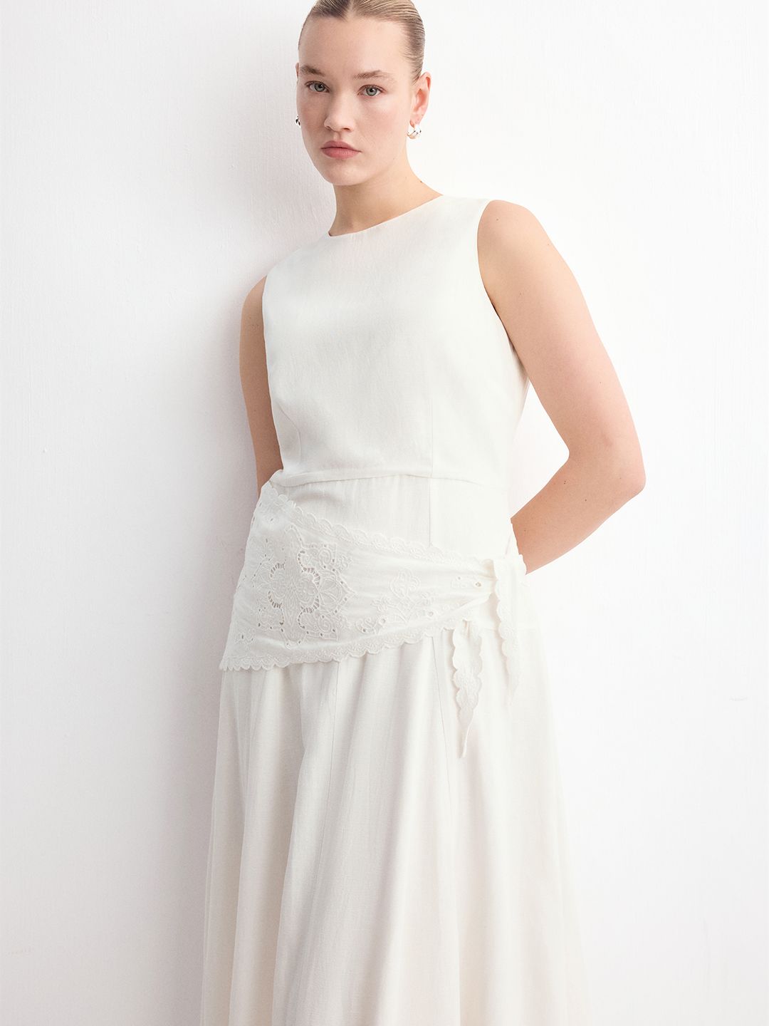 Tie-Ups Schiffli Embroidery A-Line Midi Dress