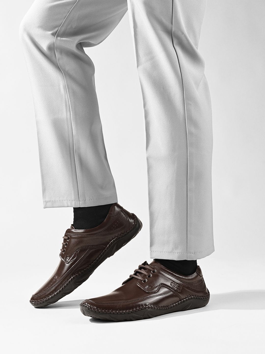 LOUIS STITCH Men Brunette Brown Genuine Leather Ultra Lightweight Derby Shoes