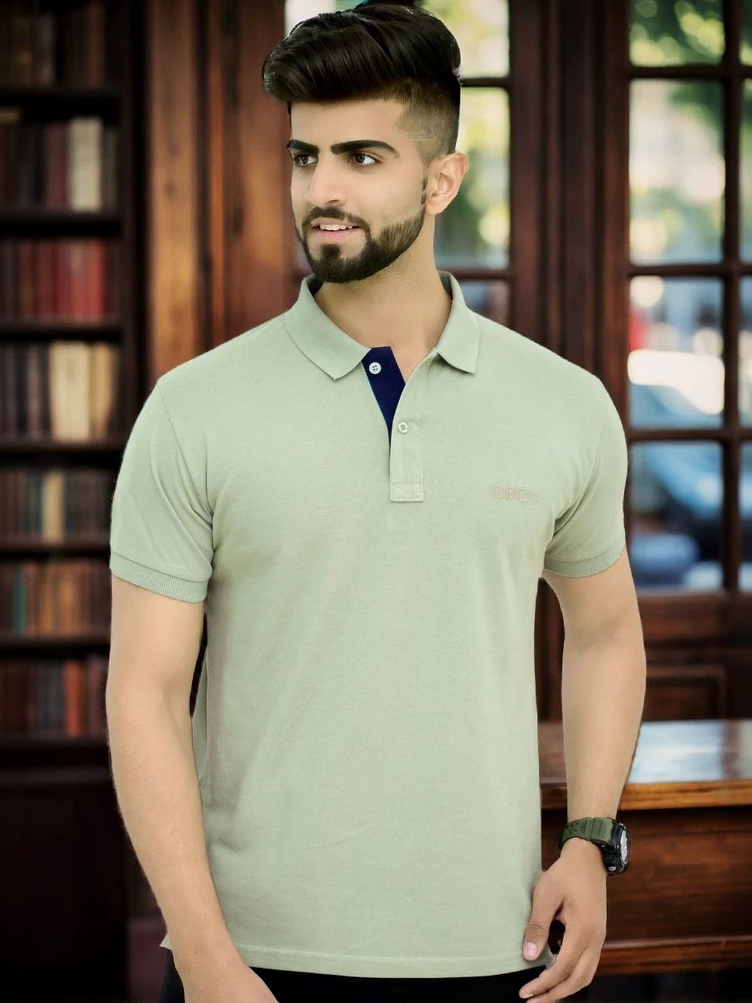 3BROS Brand Logo Polo Collar Cotton T-shirt