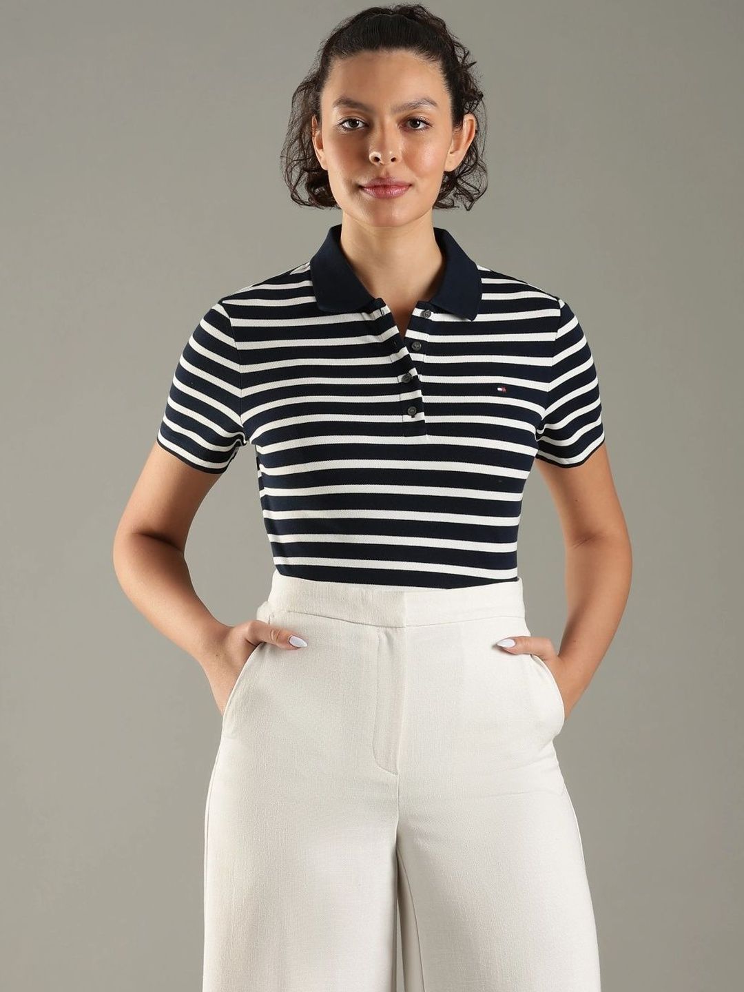 Striped Polo Collar Slim Fit T-shirt