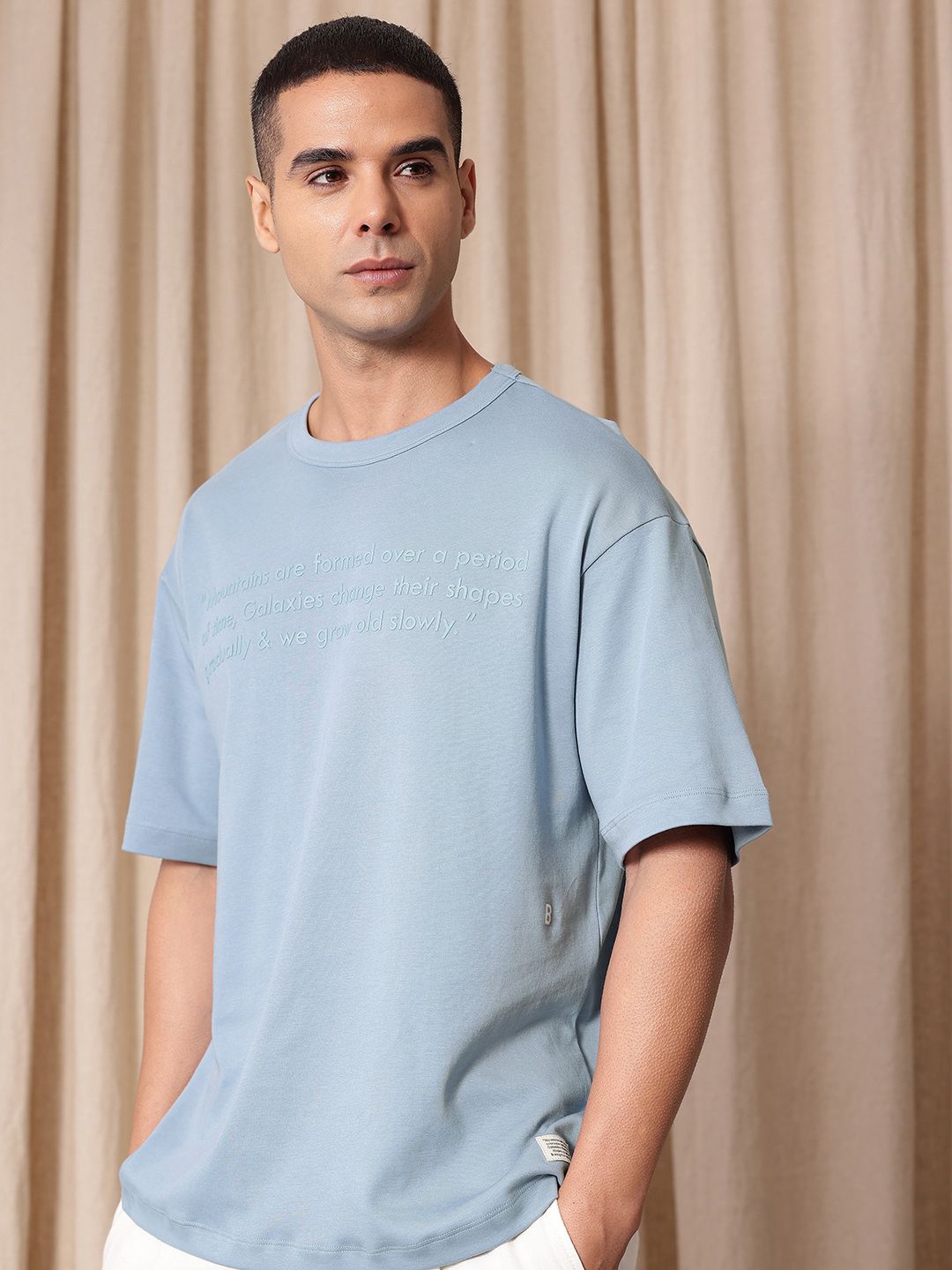 Mr Bowerbird Typography Printed Liberal Fit Drop-Shoulder Sleeves Pure Cotton T-shirt