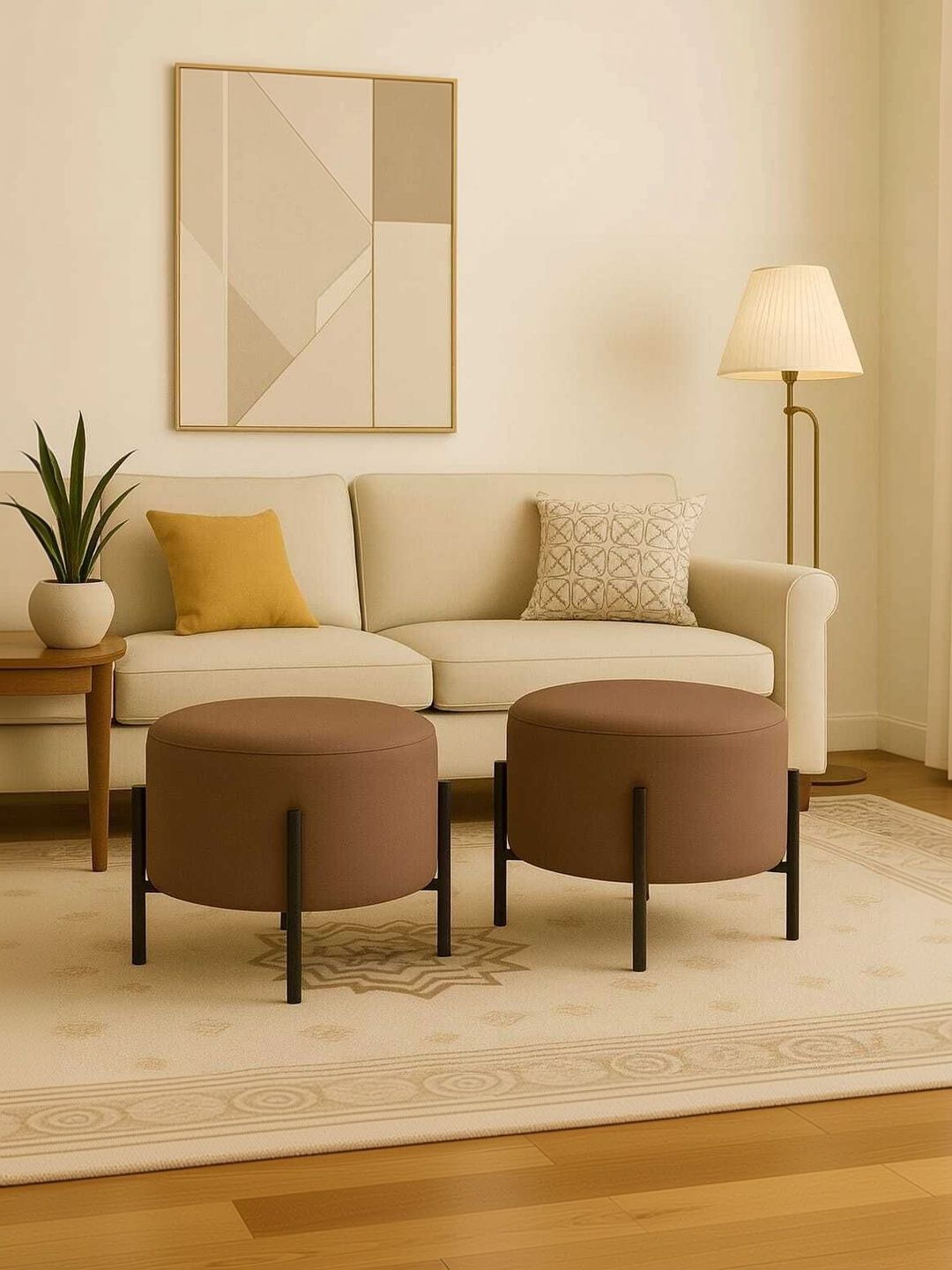 JAICO 2 Pieces Brown Round Ottomans