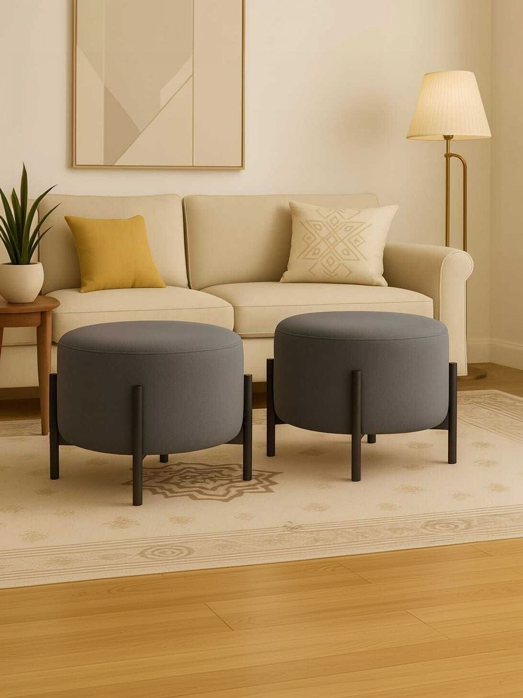 JAICO 2 Pieces Grey Round Ottomans