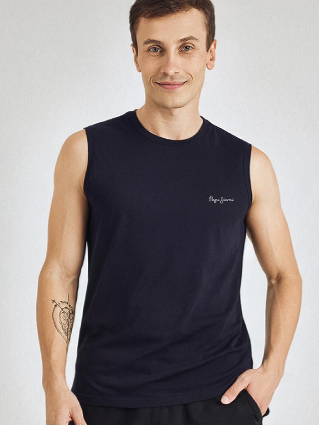 Pepe Jeans Men Cotton Sleeveless Gym Vest