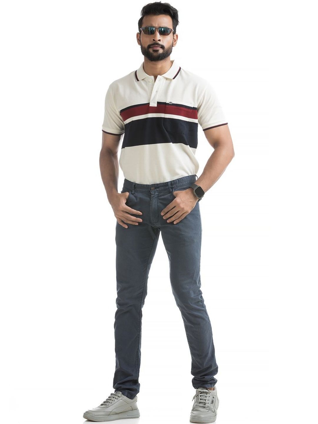VITAL Men Striped Polo Collar T-shirt