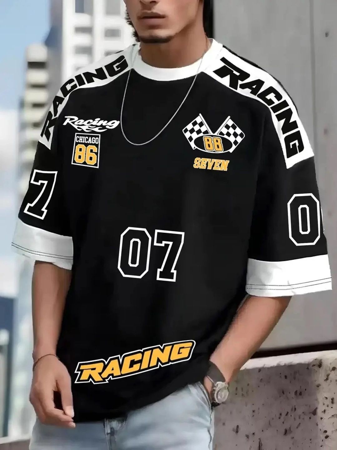 JUMPCUTS Men Printed Drop-Shoulder Sleeves T-shirt