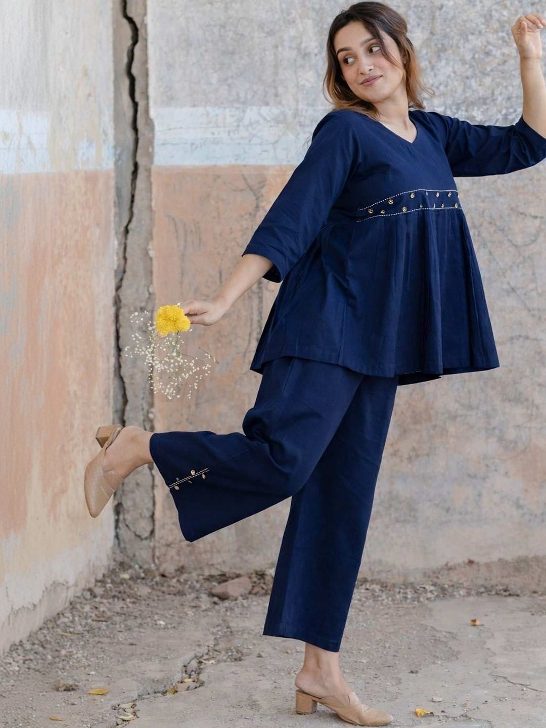 NAMA'S Embellished V-Neck Top with Trousers