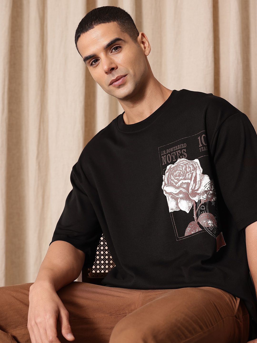 Mr Bowerbird Floral Printed Liberal Fit Drop-Shoulder Sleeves Pure Cotton T-shirt
