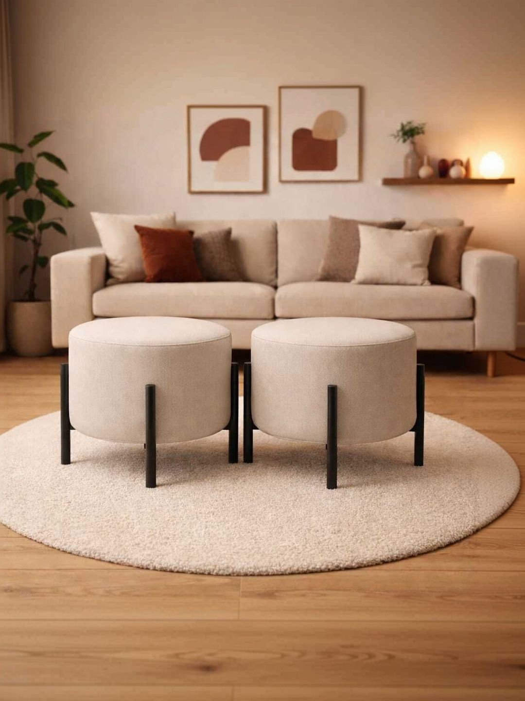 JAICO 2 Pieces Beige Round Ottomans