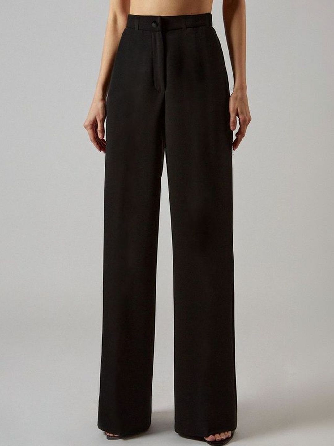 CILIMILI Women Relaxed Straight Leg Straight Fit High-Rise Non Iron Trousers
