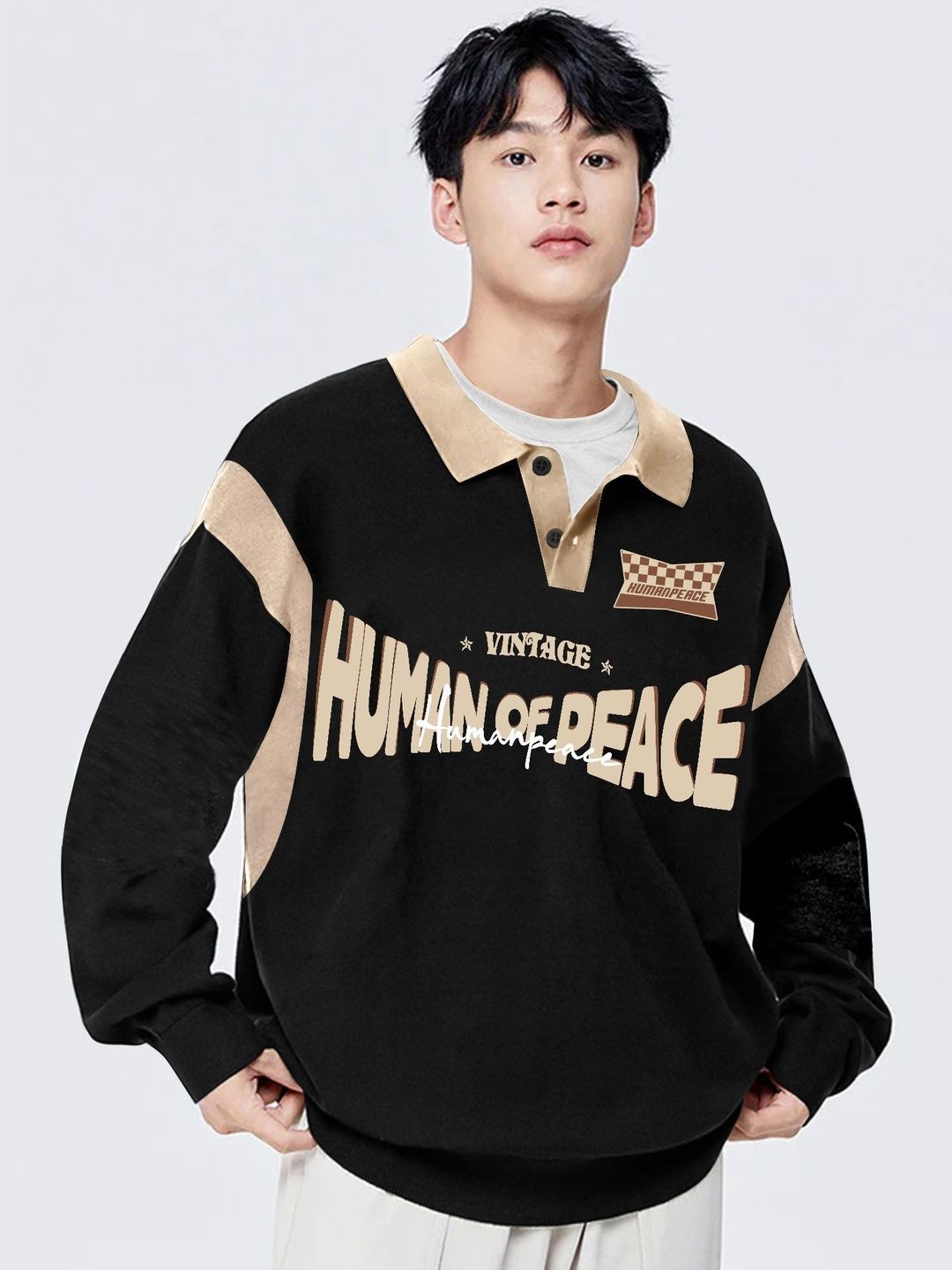 JUMPCUTS Men Typography Colourblocked Polo Collar Pockets T-shirt