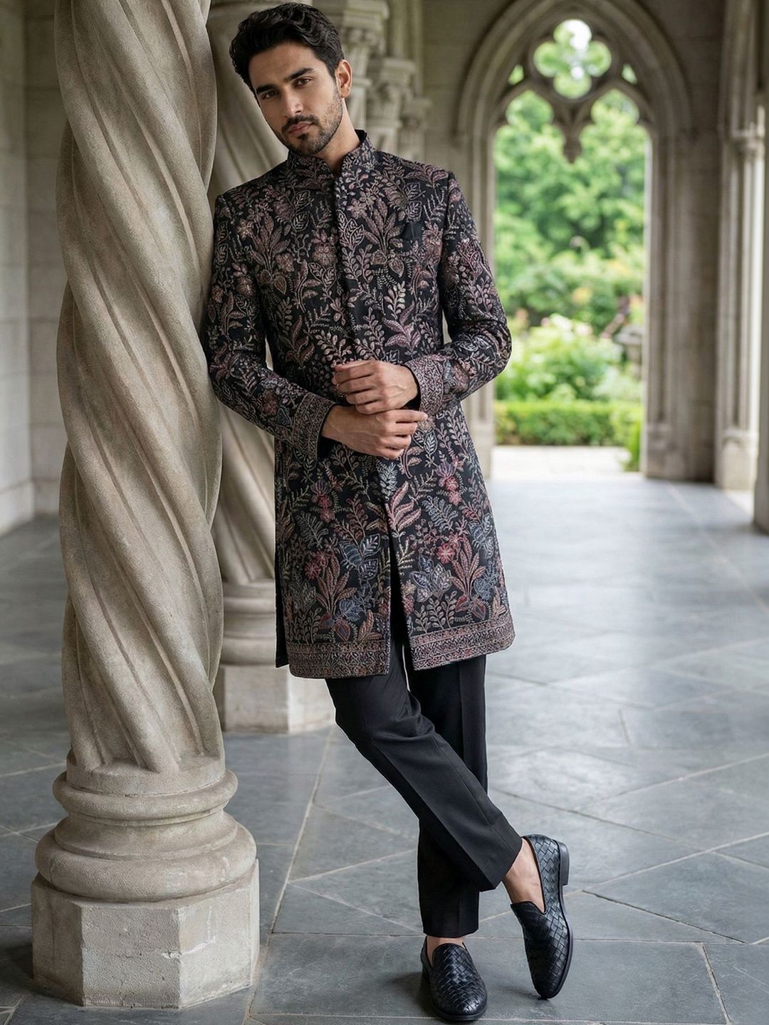 Jompers Embroidered Velvet Indo Western with Trousers