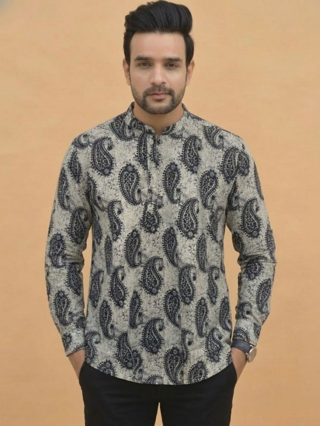 Anouk Rustic Men Yoke Design Patchwork Kurta