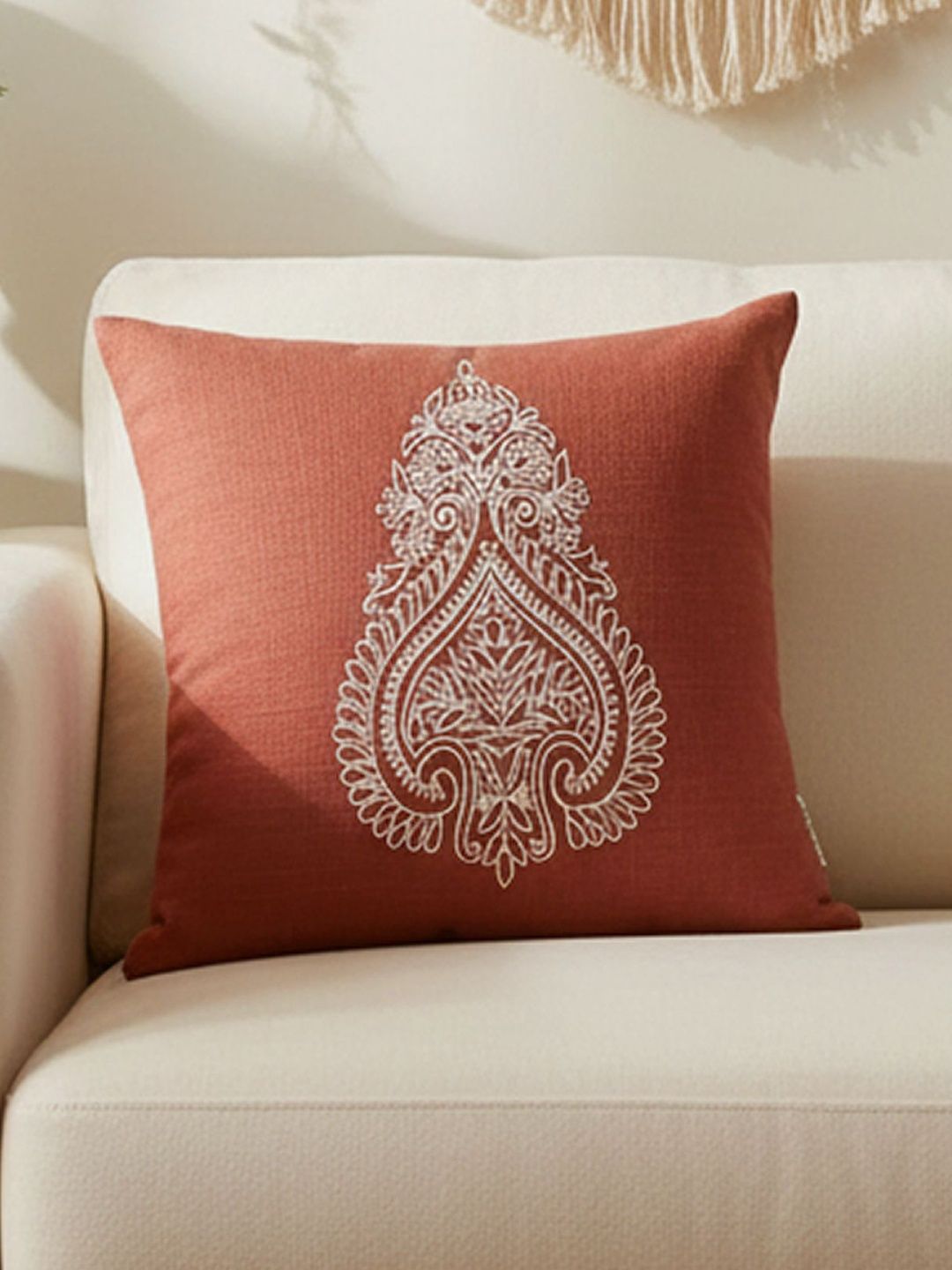 ANWYN Rust & Beige Ethnic Motifs Square Cushion Covers