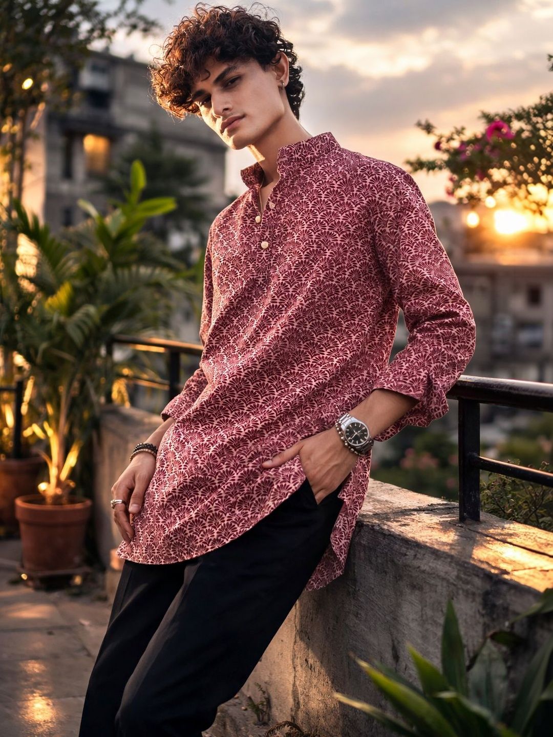 Rawayi Men Floral Kurta
