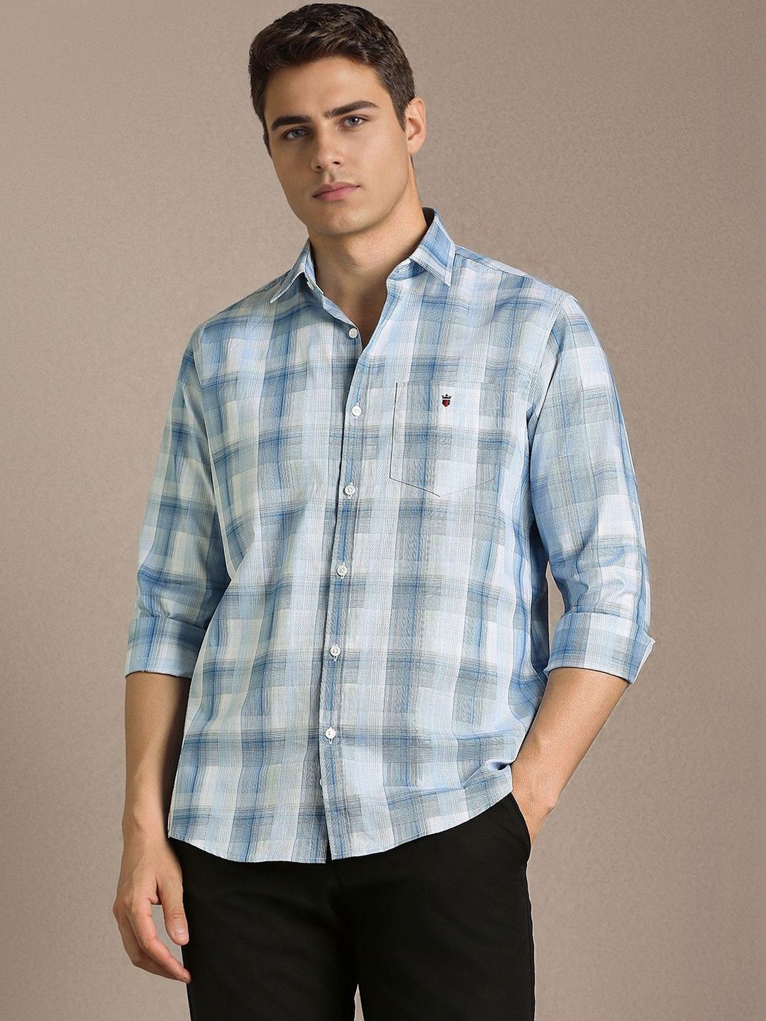 Louis Philippe Sport Louis Philippe Sport Men Ckecked Spread Collar Slim Fit Casual Shirt
