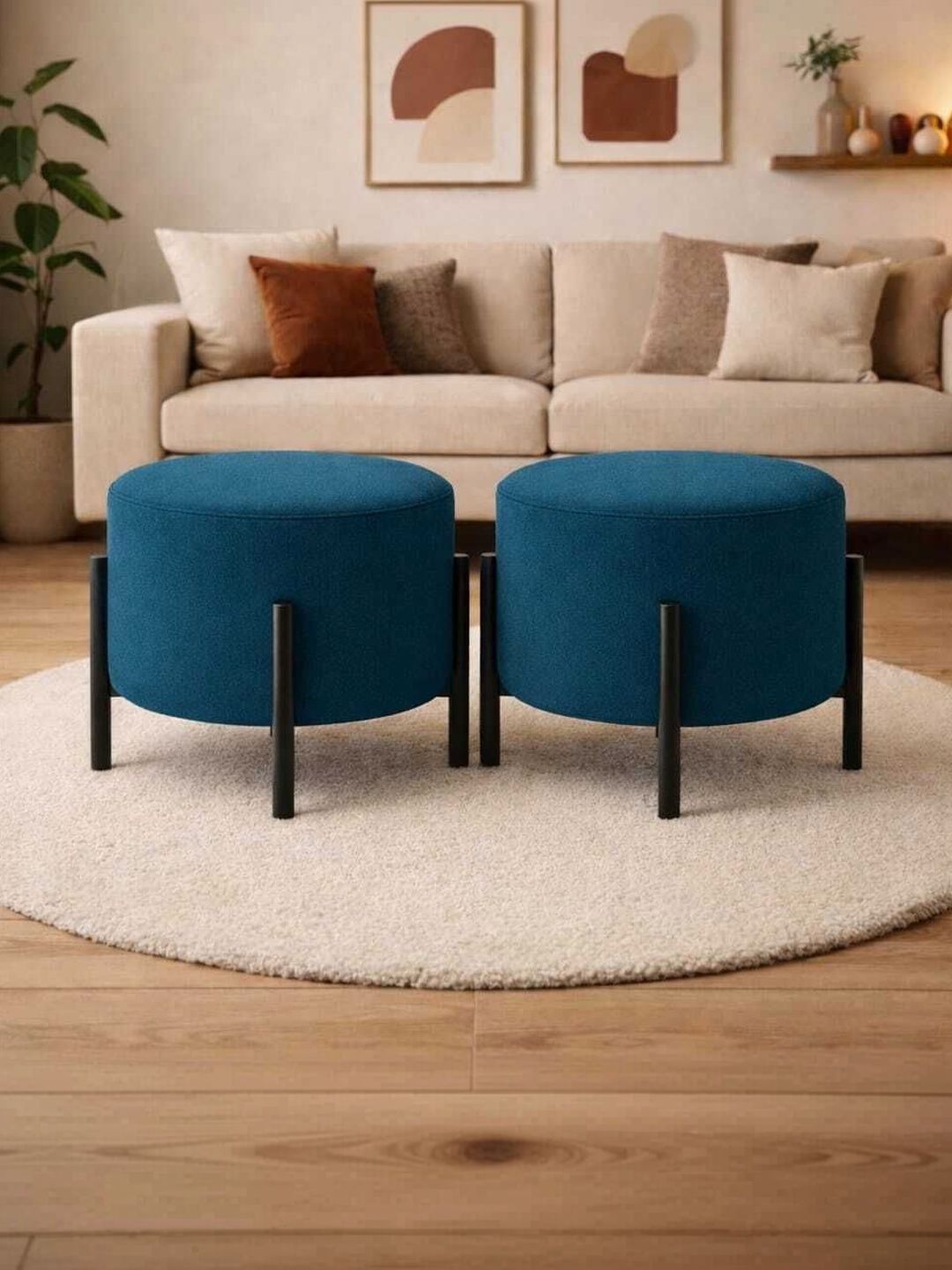 JAICO 2 Pieces Green Round Ottomans