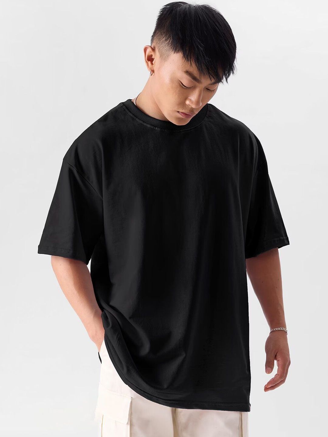 DARKBUCK Men Drop-Shoulder Sleeves oversized Cotton T-shirt