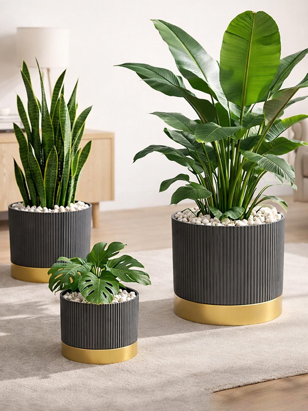 Art Street Grey & Yellow 3 Pieces Textured Planters
