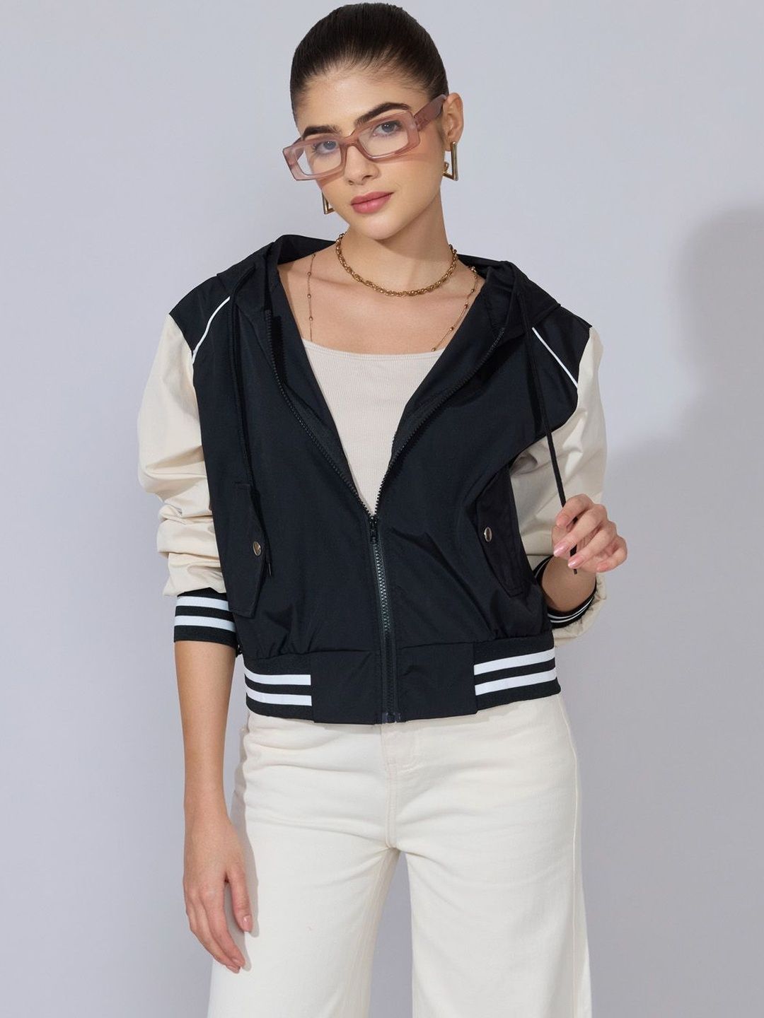SHOWOFFFF Women Colourblocked Bomber Jacket