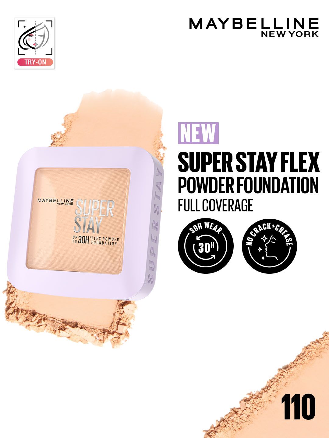 Maybelline Maybelline New York Super Stay Flex 30H Wear Powder Foundation Compact for Oily Skin - 110