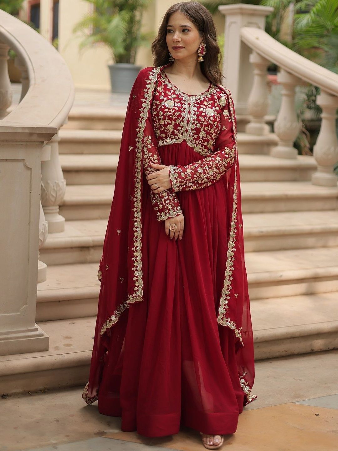 HERE&NOW Embroidered Round Neck Fit and Flare Dress