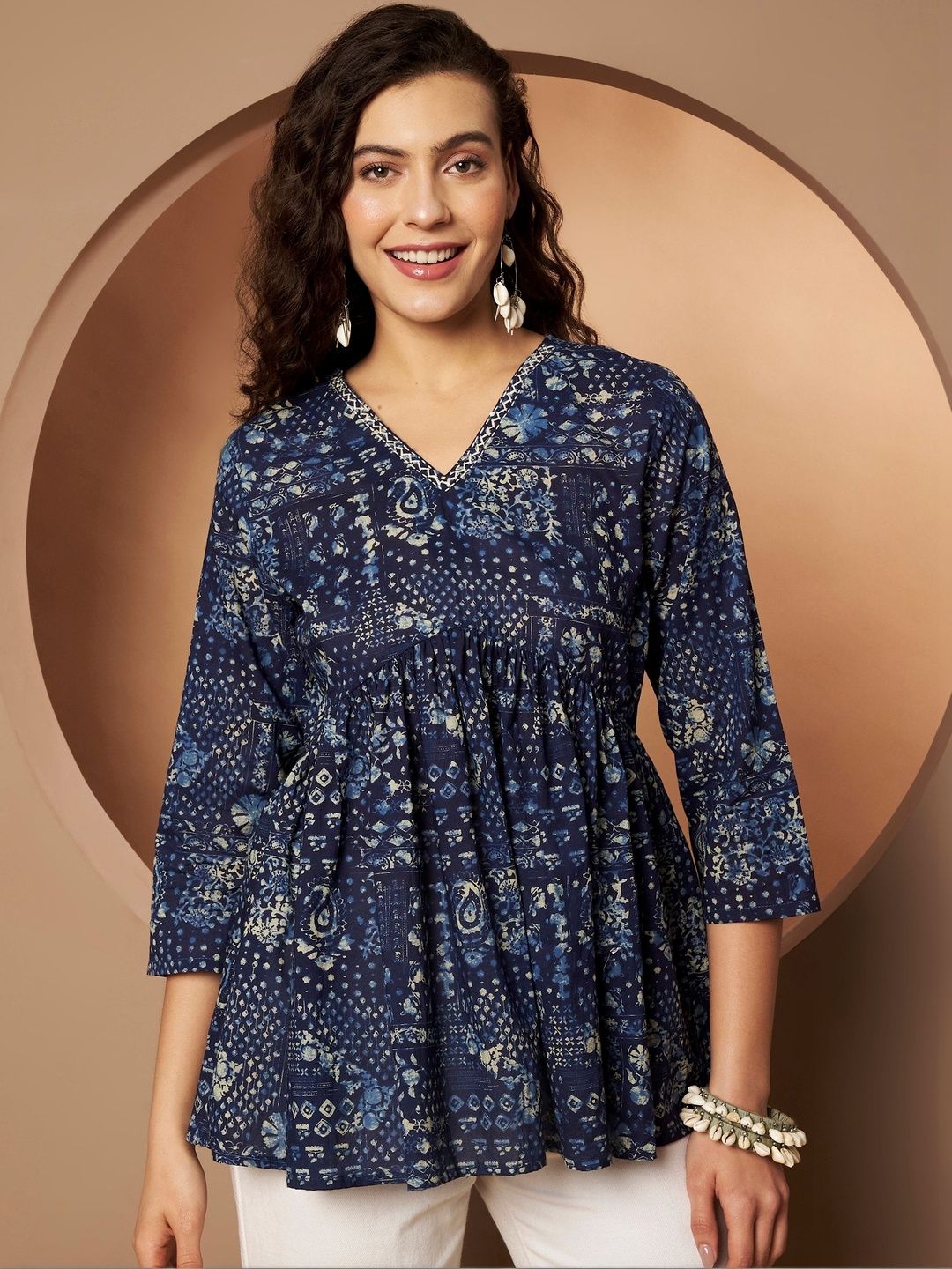 Buy AKSHADEEP Women's Brown Cotton Floral Printed Tunic - Tunics