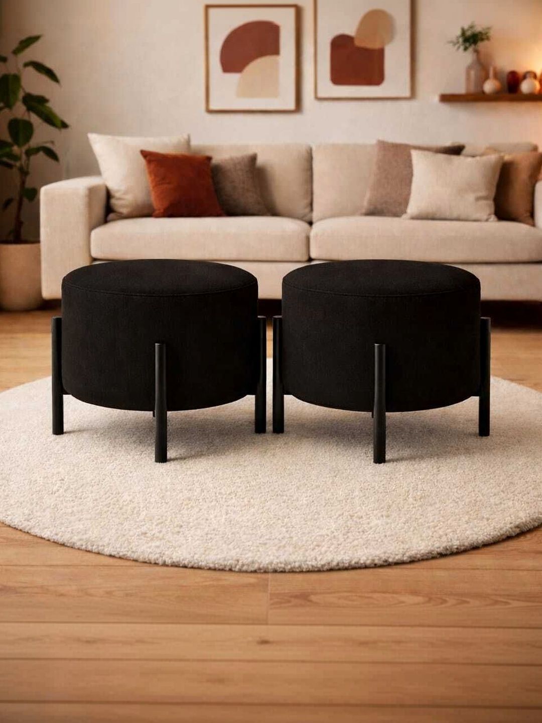 JAICO 2 Pieces Black Round Ottomans