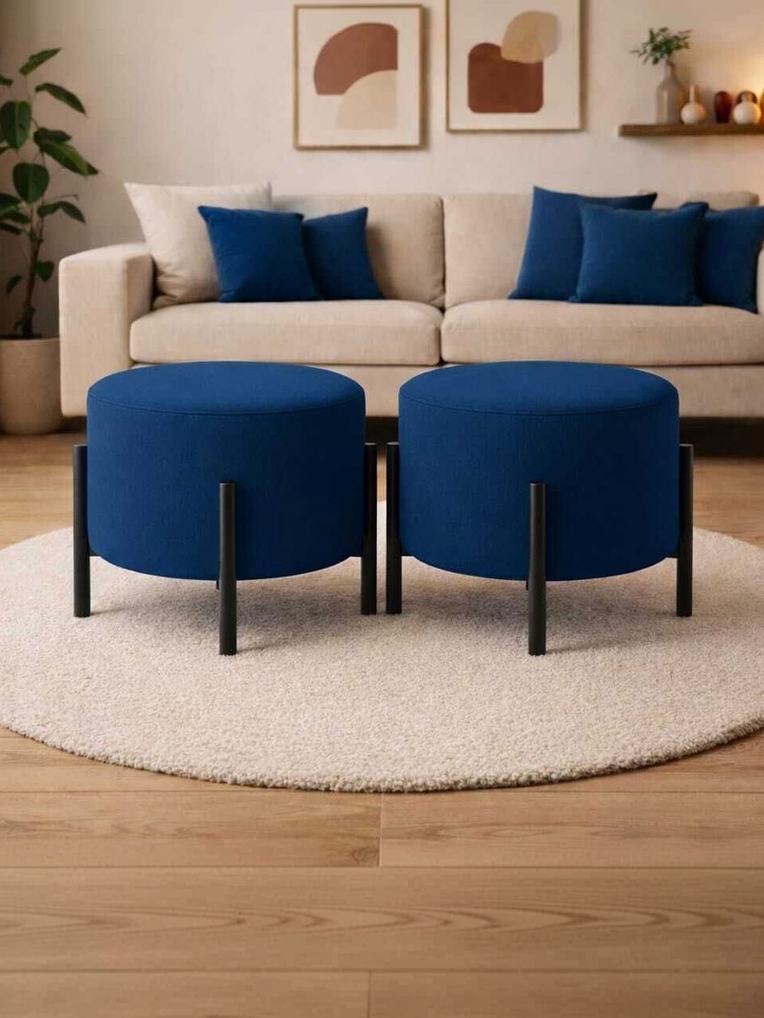 JAICO 2 Pieces Blue Round Ottomans