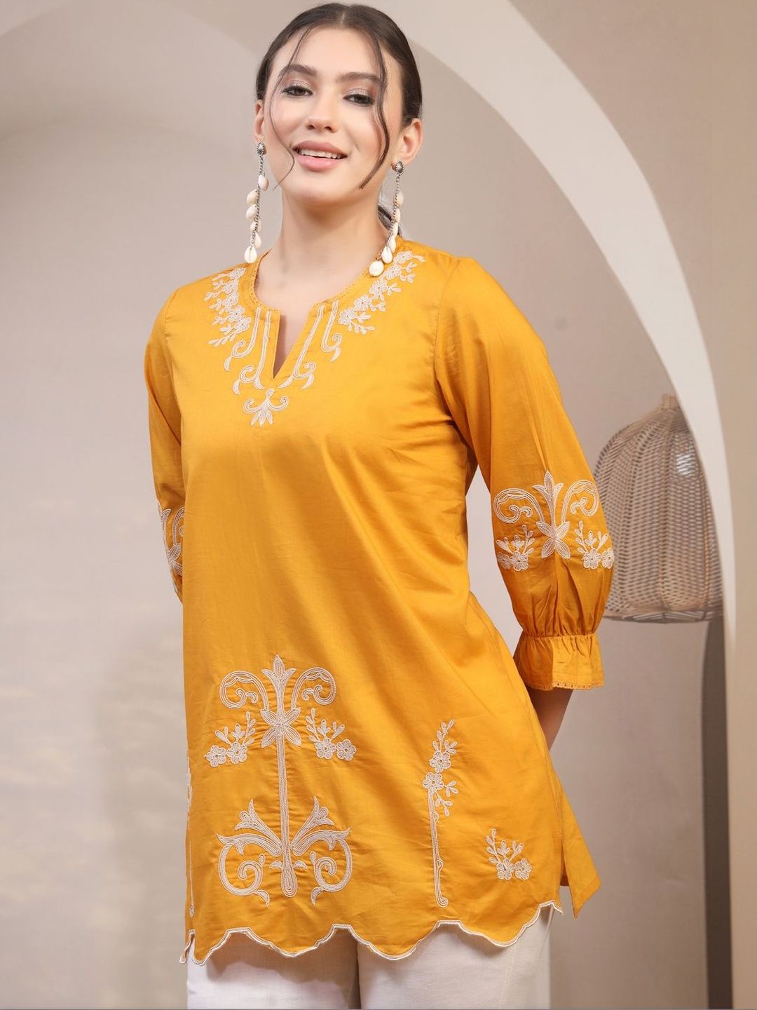 Nayam By Lakshita Ethnic Motifs Embroidered V-Neck Thread Work Pure Cotton Thread