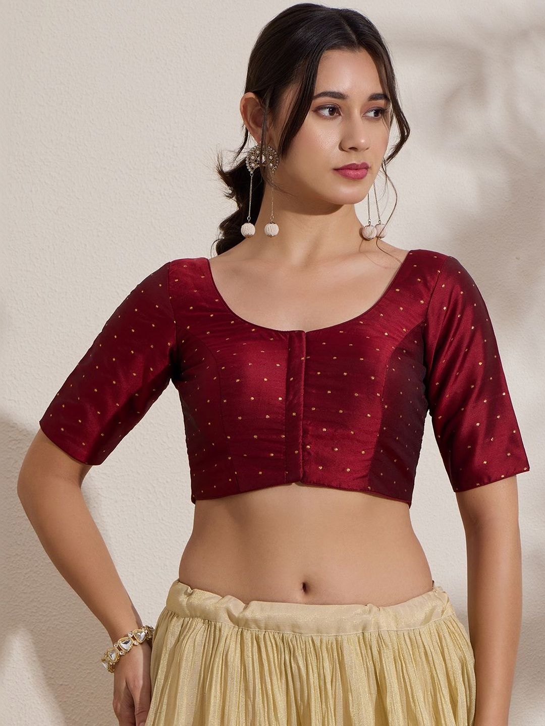 The Blouse Originals Maroon Silk Embellished Zari Readymade Saree Blouse