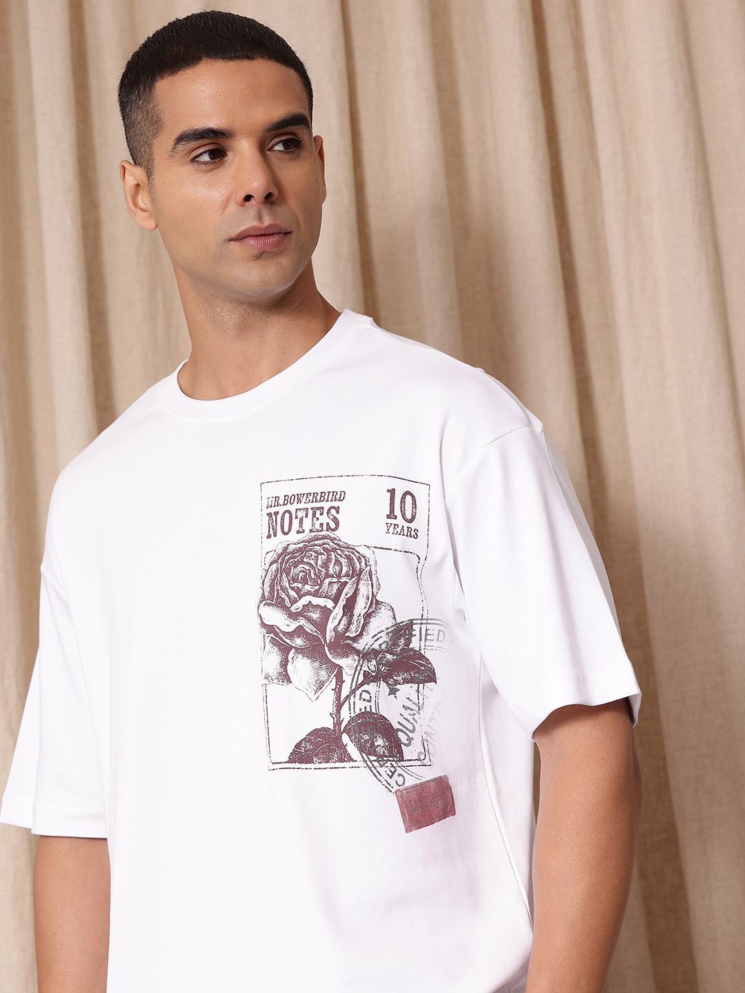Mr Bowerbird Floral Printed Liberal Fit Drop-Shoulder Sleeves Pure Cotton T-shirt