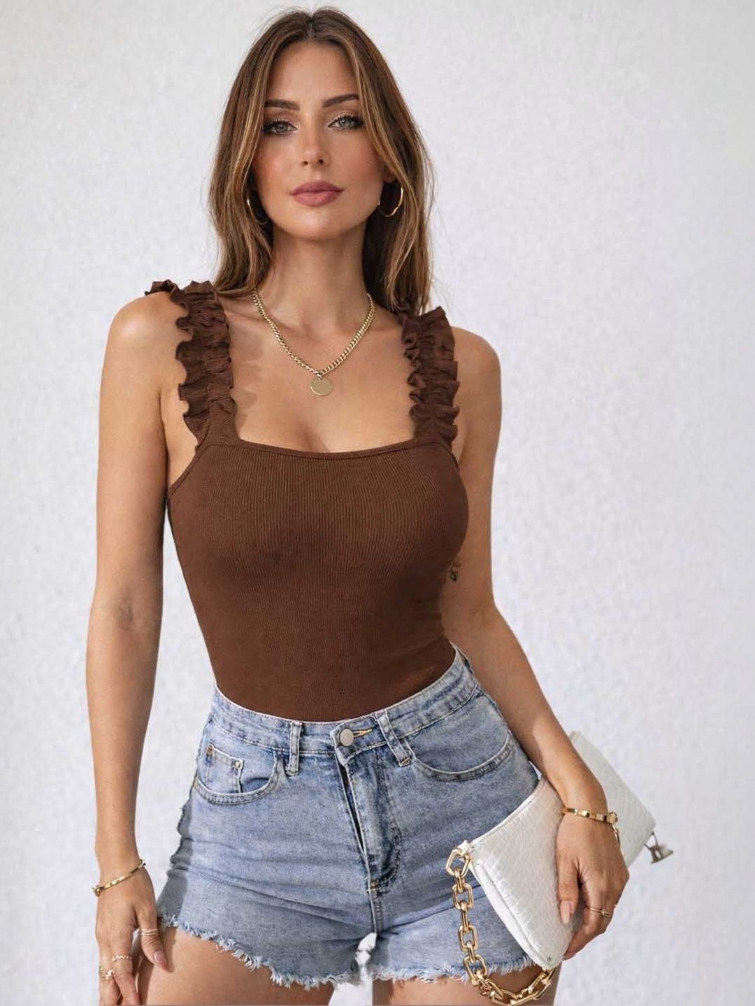Suo Polyester Square Neck Bodysuit