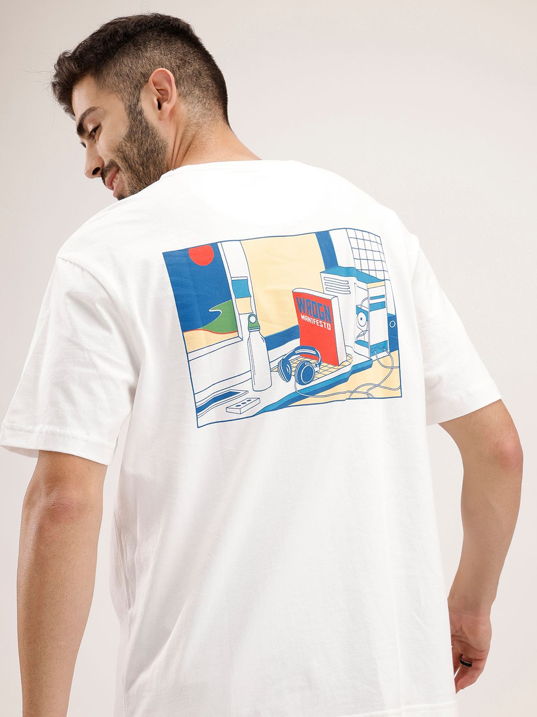 WROGN Graphic Printed Drop-Shoulder Sleeves Pure Cotton Oversized T-shirt