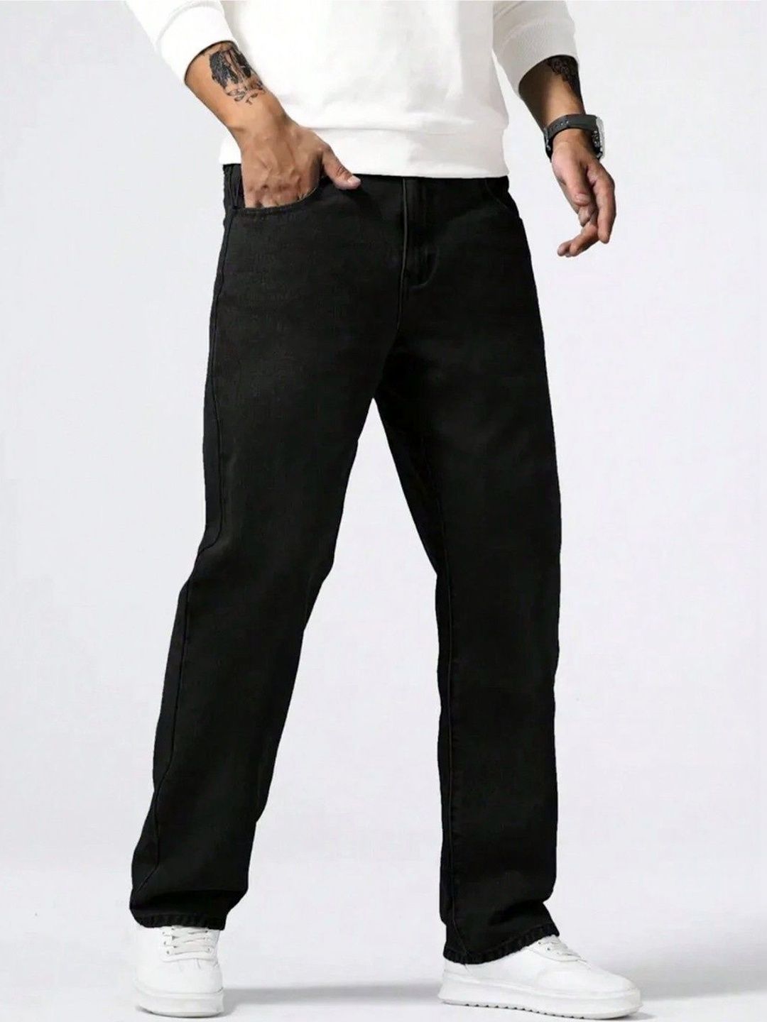 MASTERLY WEFT Men Super Straight Fit Mid-Rise Stretchable Jeans