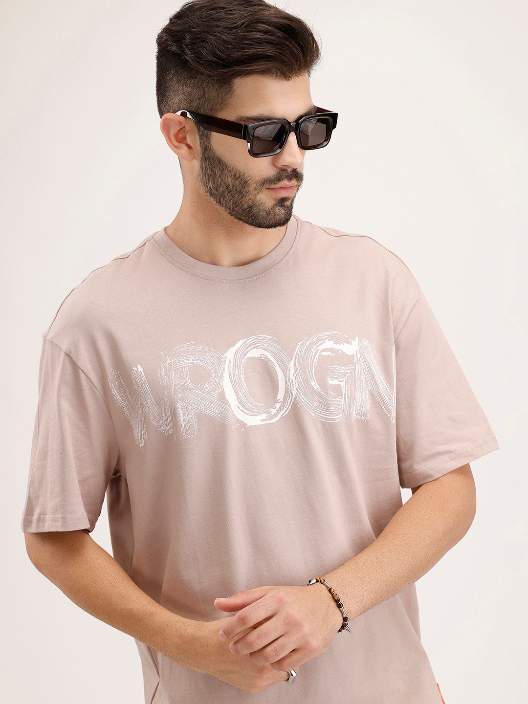 WROGN Oversized Fit Brand Logo Printed Pure Cotton T-shirt