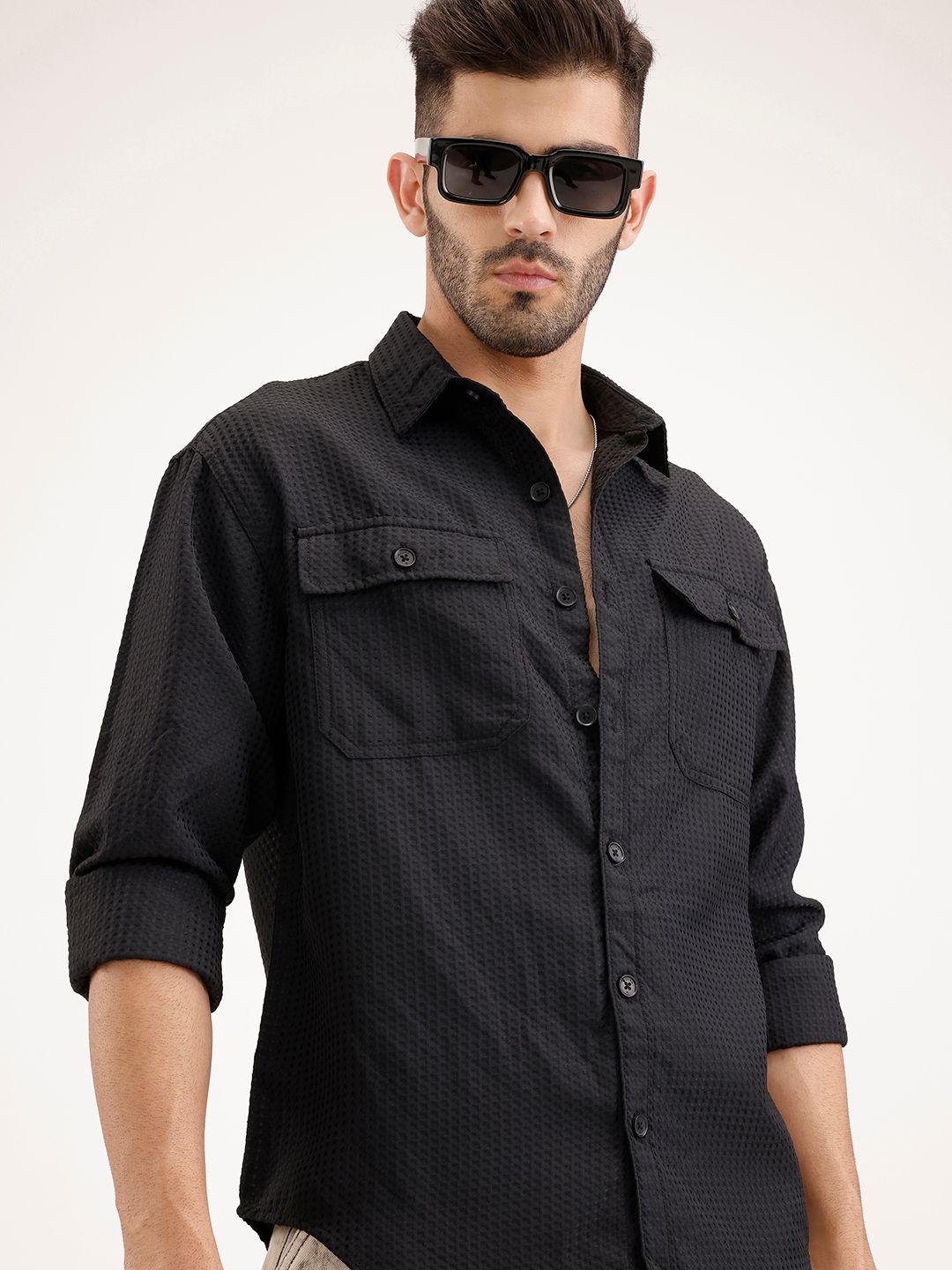 WROGN Oversized Self Designed Casual Shirt