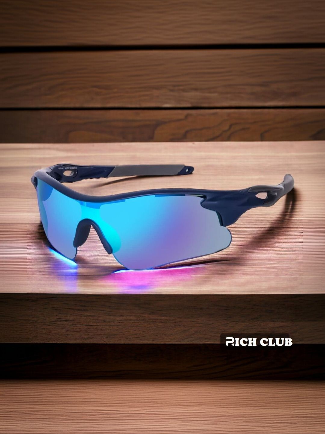 RICH CLUB Men Black Lens & Black Sports Sunglasses with
