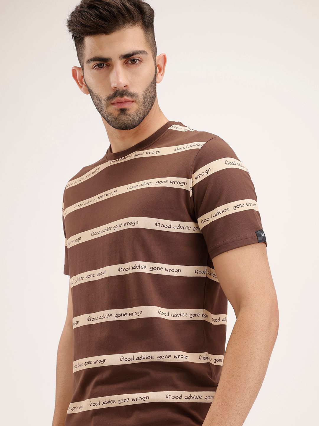 WROGN Brand Logo Printed Pure Cotton T-shirt