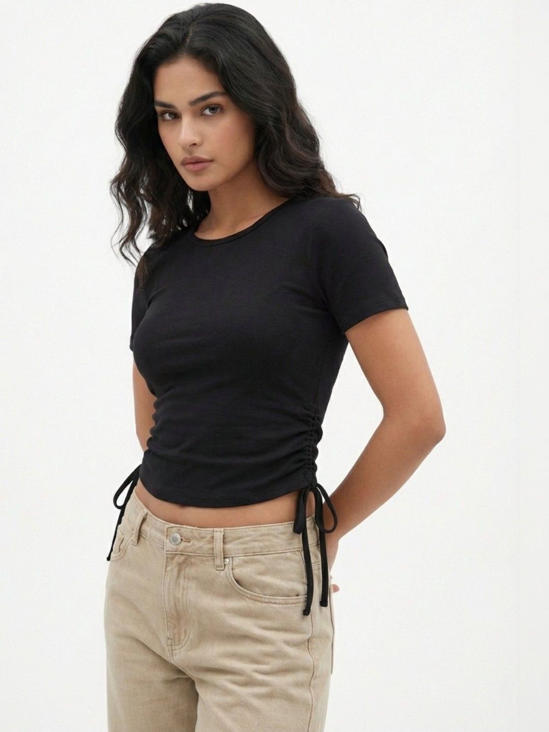 glitchez glitchez Women Solid Side Ruched Crop Top