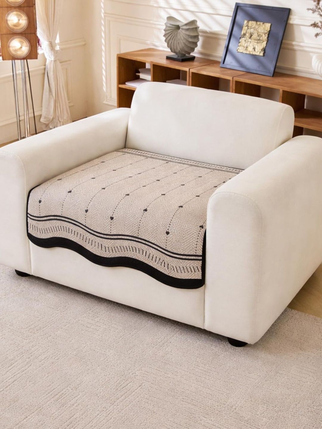 HOUSE OF QUIRK Brown & Multicoloured Printed 1 Piece Sofa Cover Without Arms