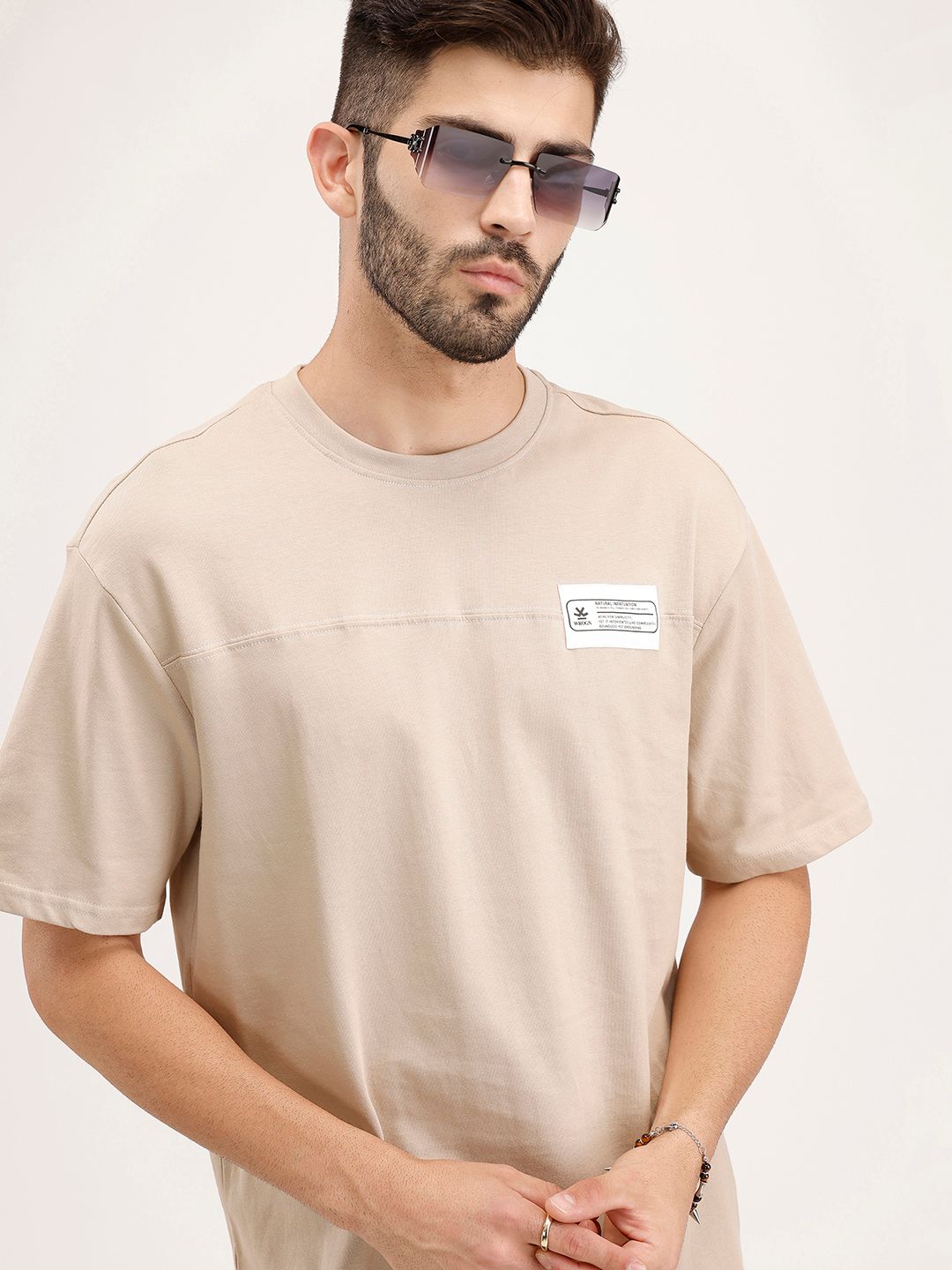 WROGN Oversized Fit Applique Typography Printed Pure Cotton T-shirt