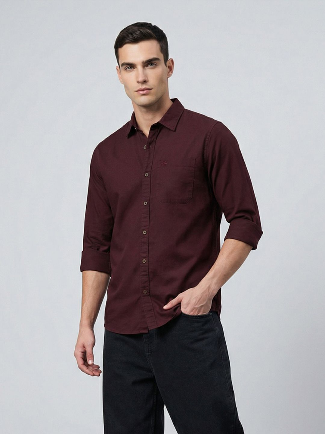 WROGN Men Burgundy Slim Fit Casual Shirt
