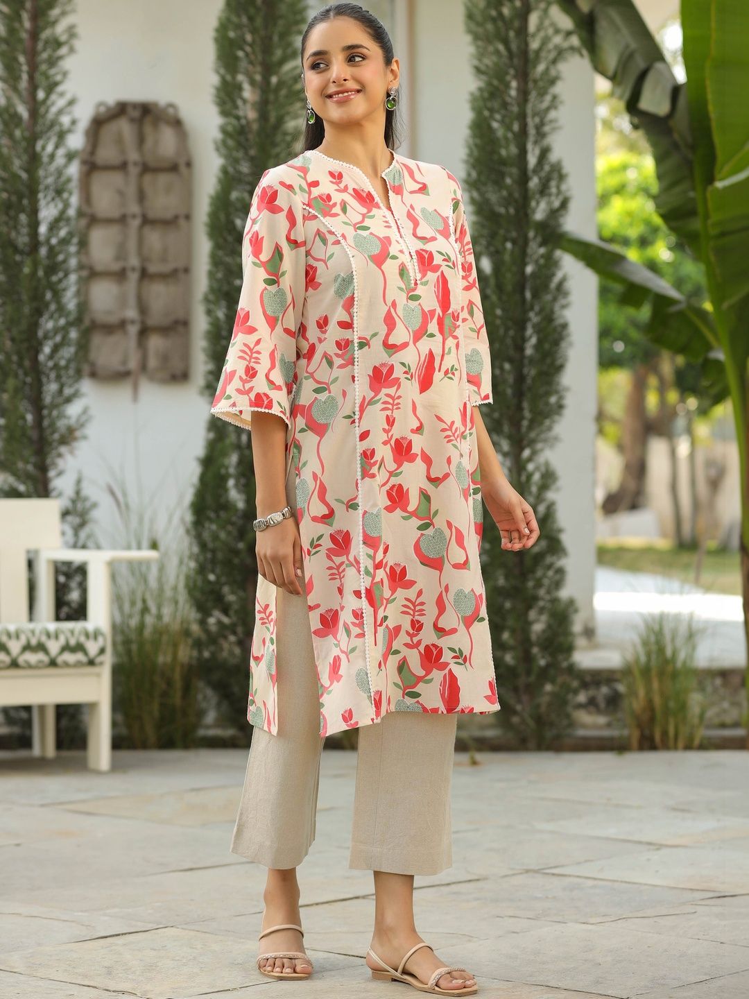 Pure Cotton Straight Kurta Rain & Rainbow Floral Printed Pure Cotton Straight Kurta