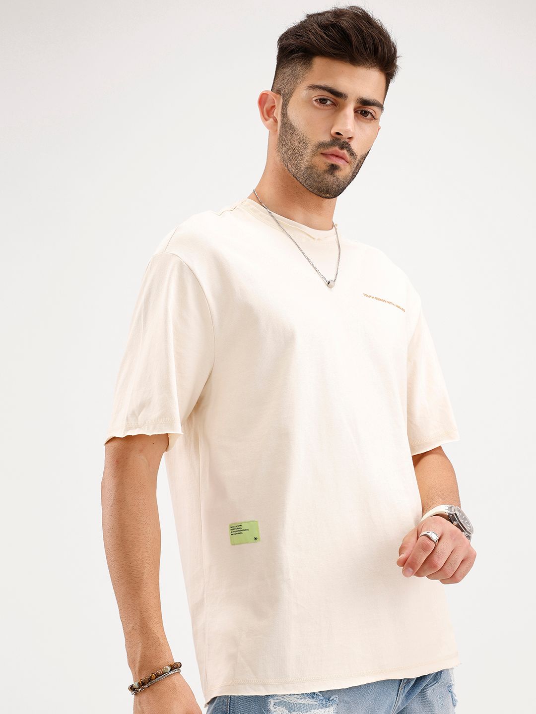 WROGN Typography Printed Drop-Shoulder Sleeves Pure Cotton Oversized T-shirt