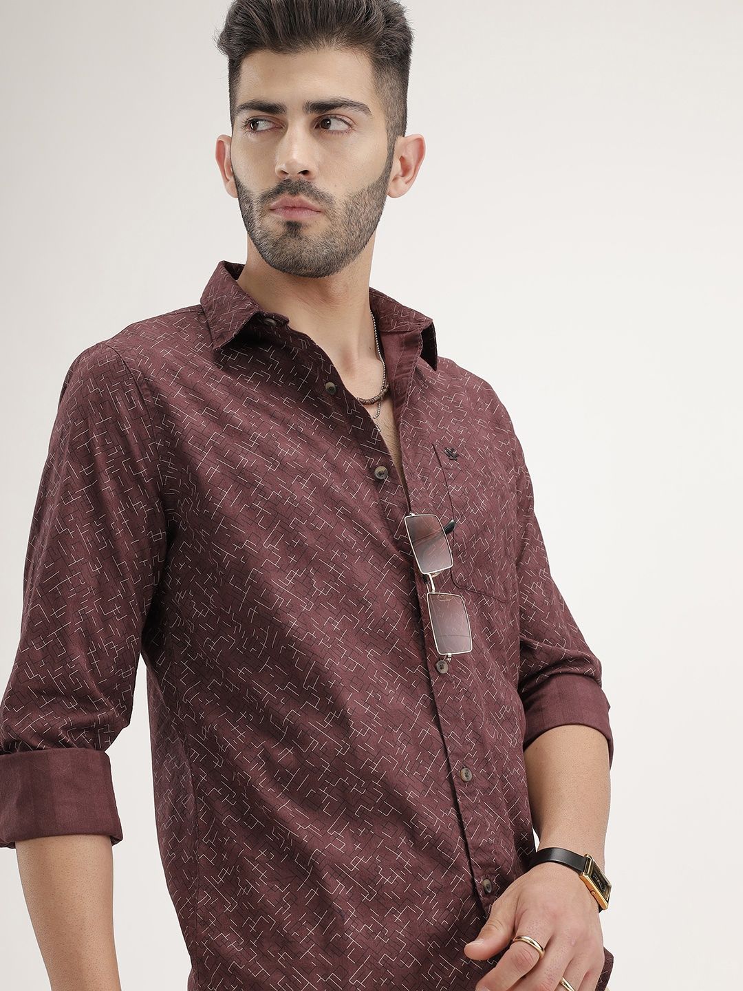 WROGN Geometric Printed Pure Cotton Casual Shirt