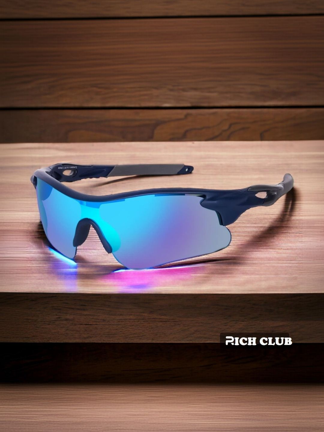 RICH CLUB Men Black Lens & Black Sports Sunglasses with