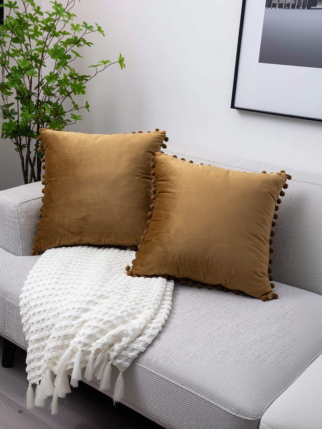 KNOTTING HOME Brown Set of 2 Velvet Square Cushion Covers