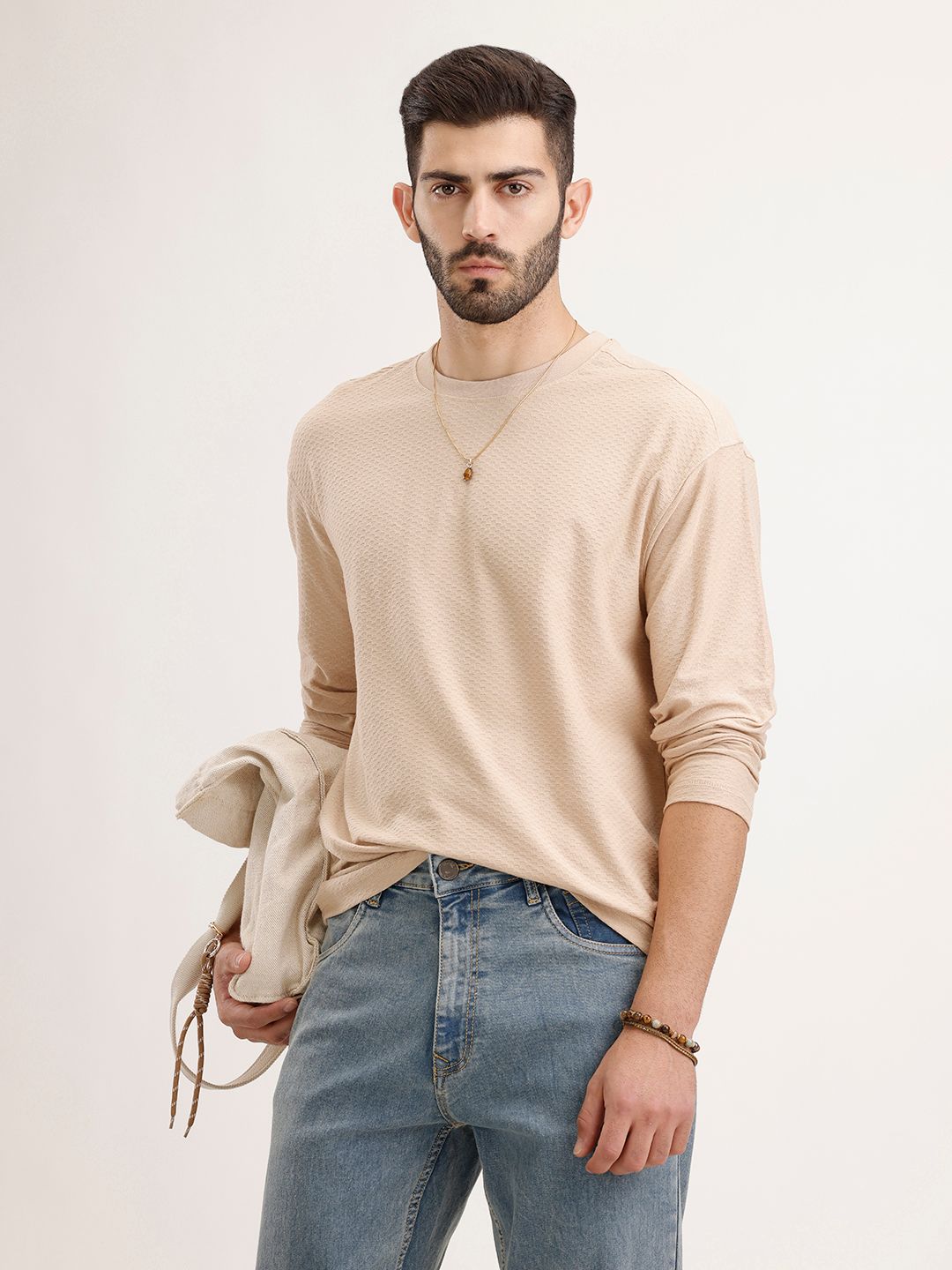 WROGN Self Designed Drop-Shoulder Sleeves Relaxed Fit T-shirt