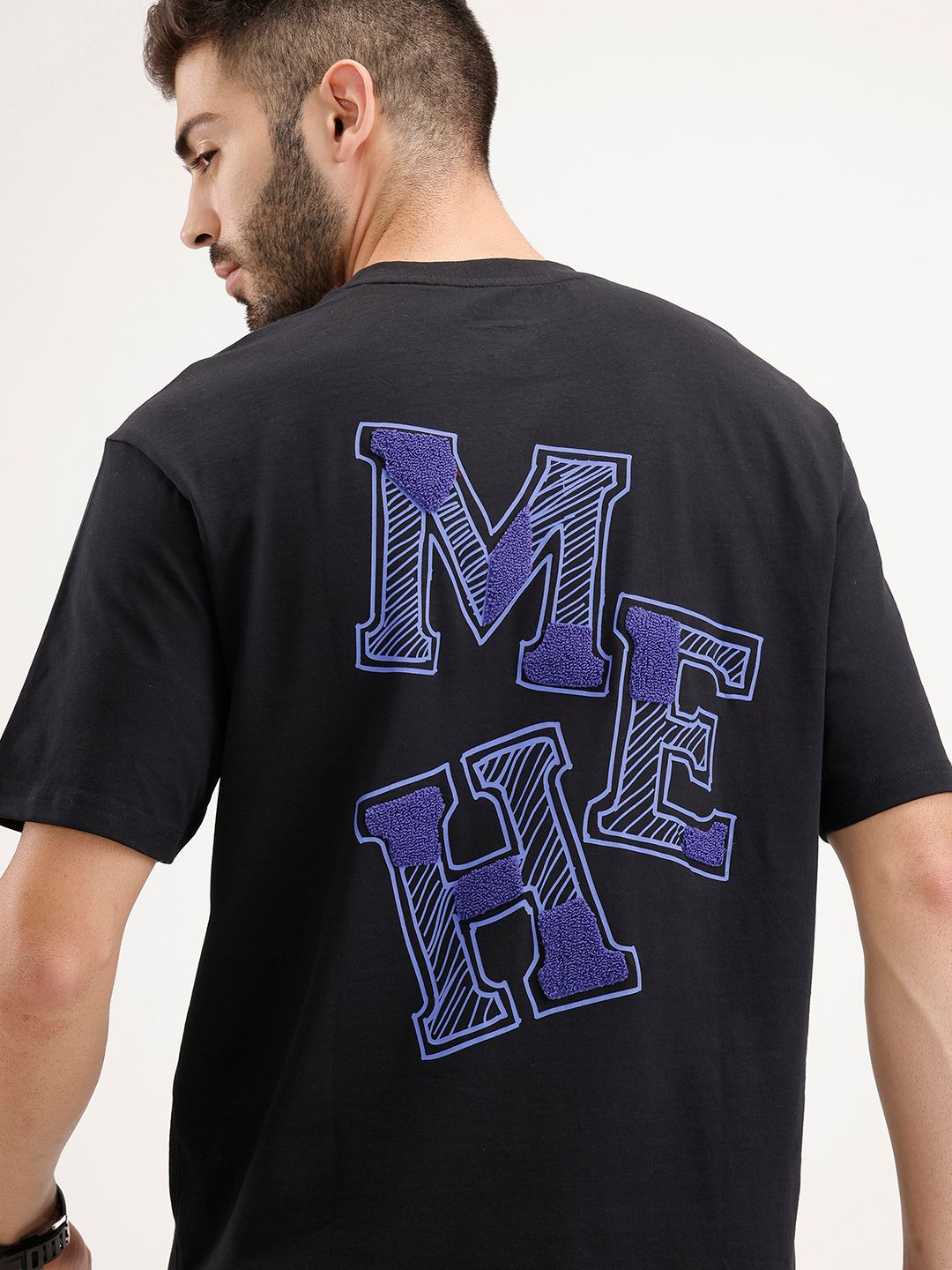 WROGN Oversized Fit Applique Typography Printed Pure Cotton T-shirt